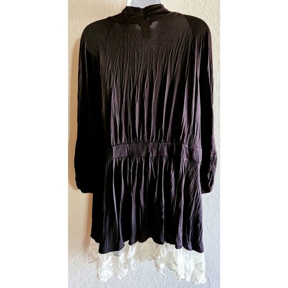 New Directions Black White Lace Trim Hem Open Cardigan XL Lightweight - Picture 3 of 4